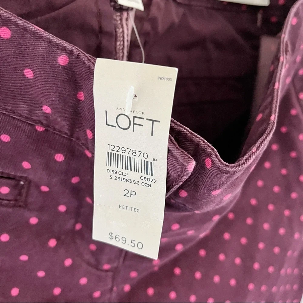 NWT Ann Taylor Loft Marisa Straight Leg Polka Dot Pants Pink Burgundy 2‎ Petite